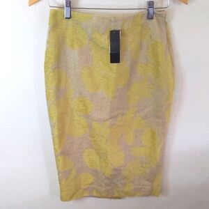 NWT Express Yellow Floral Women's Pencil Skirt Sz2 Linen Blend